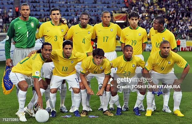 Brazilian midfielder Ronaldinho, defender Cicinho, midfielder Kaka, forwards Robinho, Ronaldo, goalkeeper Dida, defenders Lucio, Juan, midfielders...