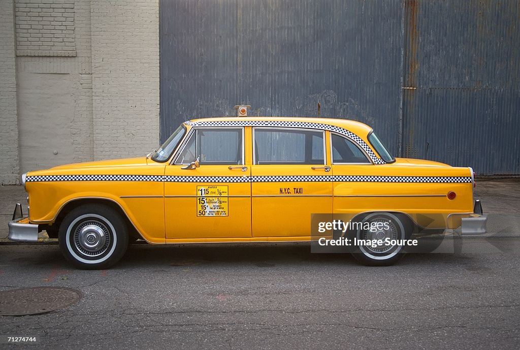 Parked yellow taxi cab new york