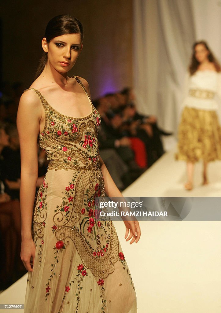 A model presents a creation by Lebanese