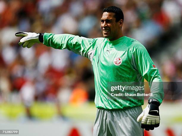 Ali Boumnijel of Tunisia gestures during the FIFA World Cup Germany 2006 Group H match between Ukraine and Tunisia played at the Olympic Stadium on...