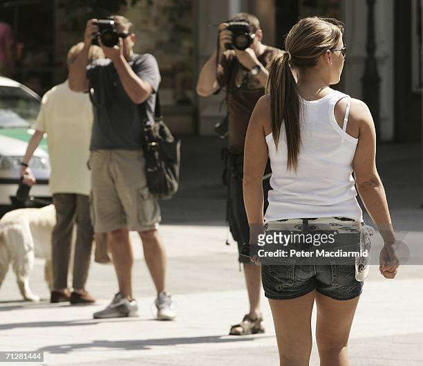 Coleen McLoughlin, girlfriend of England footballer Wayne Rooney, is photographed as she walks to her hotel on June 23, 2006 in Baden-Baden, Germany....