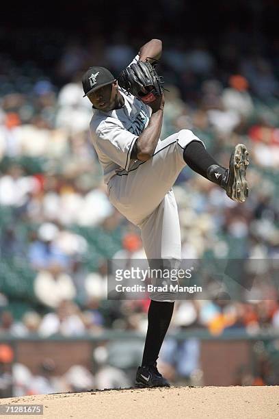 Dontrelle Willis of the Florida Marlins pitches during the game against the San Francisco Giants at AT&T Park in San Francisco, California on June 7,...