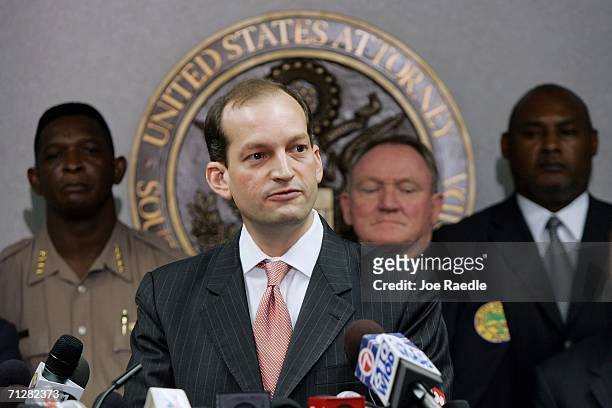 Alexander Acosta, U.S. Attorney Southern Florida, speaks to the media at the Florida Federal Justice building June 23, 2006 in Miami, Florida. Acosta...