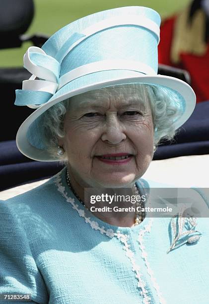 Queen Elizabeth II arrives by carriage for the fourth day of Royal Ascot at the Ascot Racecourse on June 23, 2006 in Berkshire, England. The event...