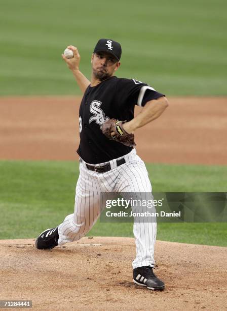 Pitcher Javier Vazquez of the Chicago White Sox pitches during the game against the St. Louis Cardinals on June 20, 2006 at U.S. Cellular Field in...