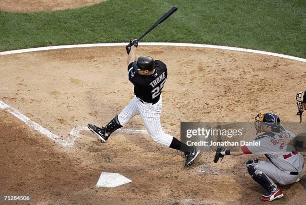 Jim Thome of the Chicago White Sox swings at the pitch during the game against the St. Louis Cardinals on June 20, 2006 at U.S. Cellular Field in...