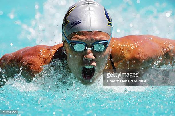 Natalie Coughlin of the USA swims in the Women's 100M Butterfly Preliminary Heats during the Santa Clara XXXIX International Swim Meet, part of the...
