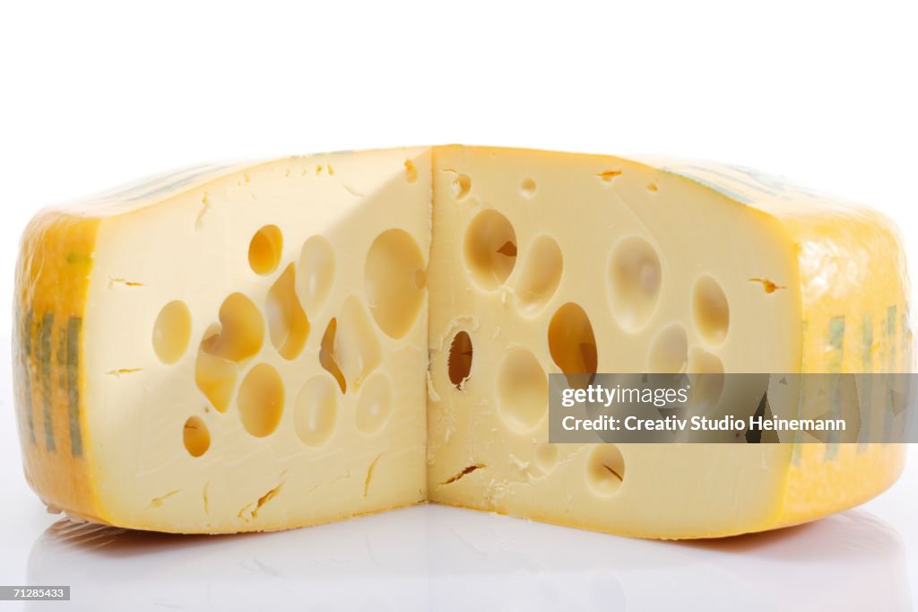 Block of Swiss cheese, close-up
