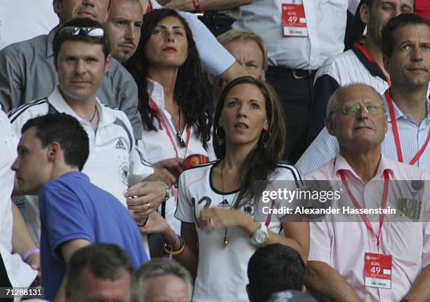 Simone Lambe , girlfriend of Michael Ballack looks on following Germanys' 2-0 victory during the FIFA World Cup Germany 2006 Round of 16 match...