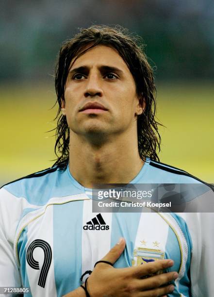 Hernan Crespo of Argentina stands for his country's national anthem prior to the FIFA World Cup Germany 2006 Round of 16 match between Argentina and...