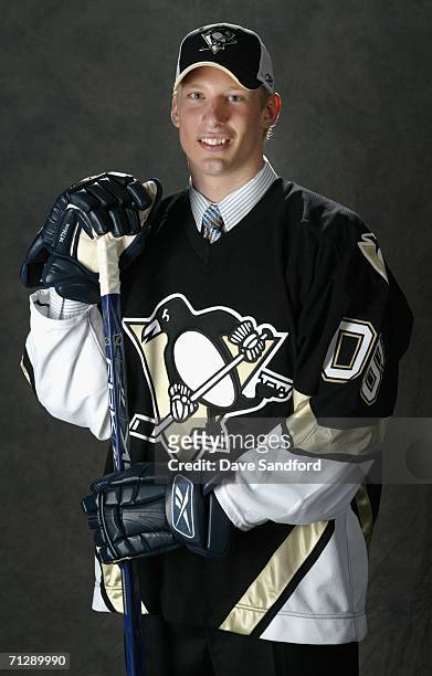 Second overall pick Jordan Staal of the Pittsburgh Penguins poses for a portrait backstage during the 2006 NHL Draft held at General Motors Place on...
