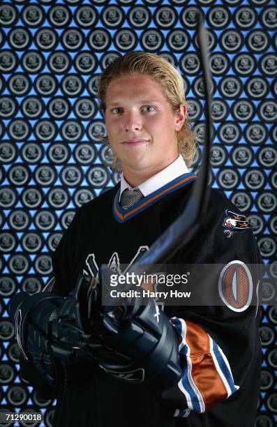 Fourth overall pick Nicklas Backstrom of the Washington Capitals poses for a portrait backstage at the 2006 NHL Draft held at General Motors Place on...
