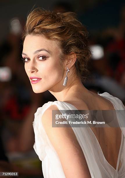 Actress Keira Knightley arrives at the world premiere of "Pirates of the Caribbean 2: Dead Man's Chest" held at Disneyland on June 24, 2006 in...