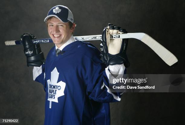 The 13th overall pick Jiri Tlusty of the Toronto Maple Leafs poses for a portrait backstage at the 2006 NHL Draft held at General Motors Place on...