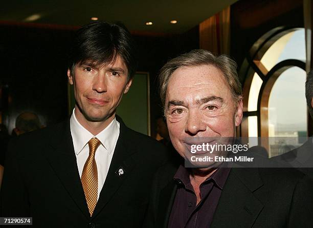 Lyricist Charles Hart and composer Lord Andrew Lloyd Webber attend a pre-show reception on the opening night of "Phantom - The Las Vegas Spectacular"...