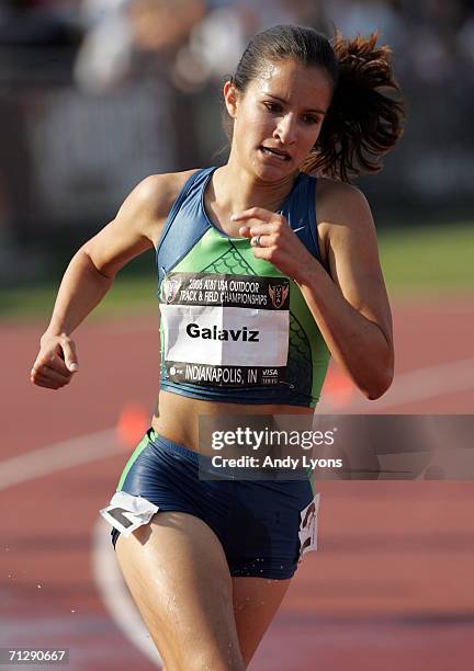 Lisa Galaviz competes in the women's 3000 meter steeplechase on the third day of the AT&T USA Outdoor Track and Field Championships at Indiana...