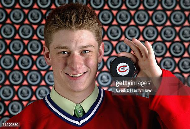 The 66th overall pick Ryan White of the Montreal Canadiens poses for a portrait backstage at the 2006 NHL Draft held at General Motors Place on June...