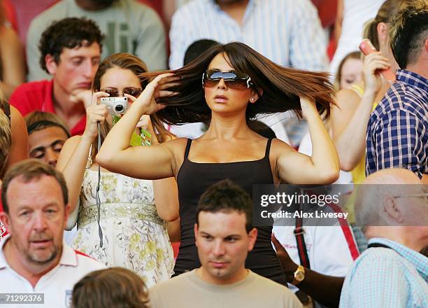 Wayne Bridge's girlfriend Vanessa Perroncel waits for the action to start prior to the FIFA World Cup Germany 2006 Round of 16 match between England...