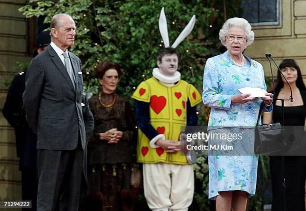 Queen Elizabeth II and Prince Philip, Duke of Edinburgh attend the Children's Garden Party as part of the Queen?s 80th Birthday celebrations at the...