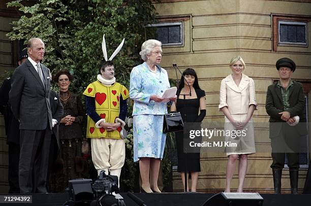 Queen Elizabeth II and Prince Philip, Duke of Edinburgh attending the Children's Garden Party as part of the Queen?s 80th Birthday celebrations at...