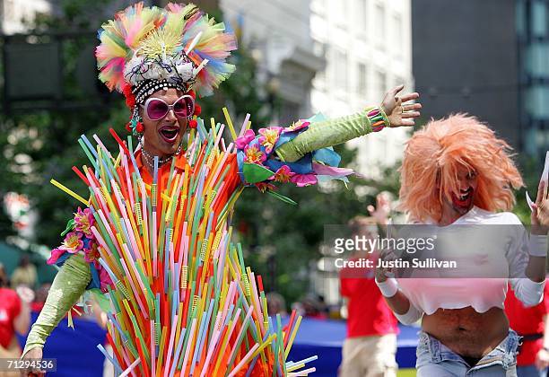 Man in a costume waves to the crowd during the 36th annual LGBT Pride Parade June 25, 2006 in San Francisco. Hundreds of thousands of spectators...