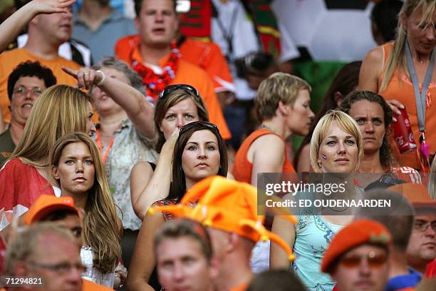 Dutch team soccer wives Sylvie van der Vaart , the wife of Robin van Persie and Marianne Timmer , girlfriend of goalkeeper Henk Timmer watch the...