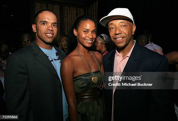 Actor David Washington, actress Joy Bryant and music producer Russell Simmons attend the 3rd Annual Work Hard, Play Harder Lounge at the W Hotel on...