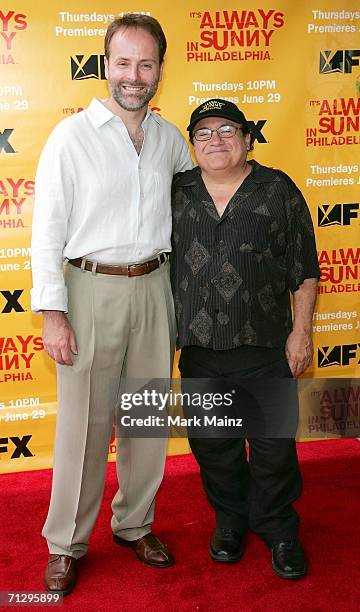 President John Landgraf and actor Danny DeVito attend the premiere of FX's second season of ''It's Always Sunny In Philadelphia'' at the Harmony Gold...