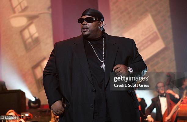 Rapper Sauce Money performs at a concert to celebrate the 10th anniversary of Jay-Z's first album, "Reasonable Doubt" at Radio City Music Hall June...