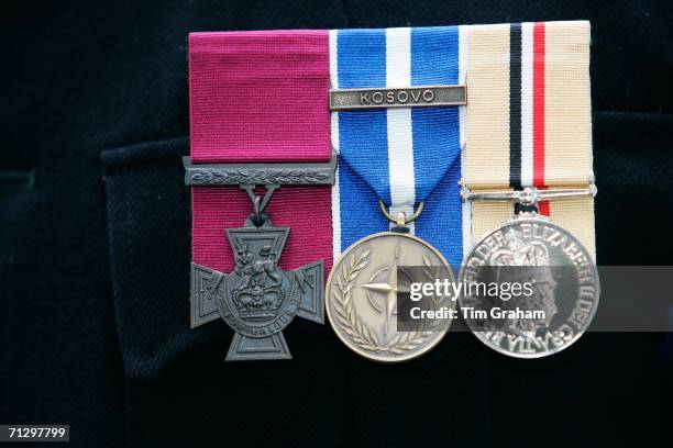 Private Johnson Beharry wears his VC and other medals while attending 'A Service of Thanksgiving for Gallantry and Valour' for the 150th Anniversary...