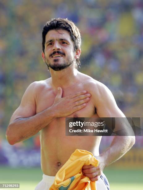Gennaro Gattuso of Italy celebrates his team's 1-0 victory during the FIFA World Cup Germany 2006 Round of 16 match between Italy and Australia at...
