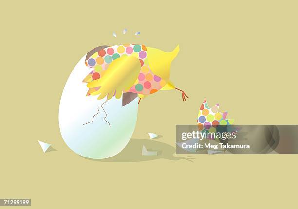 colorful baby bird dropping his eggshell - egg shell stock illustrations