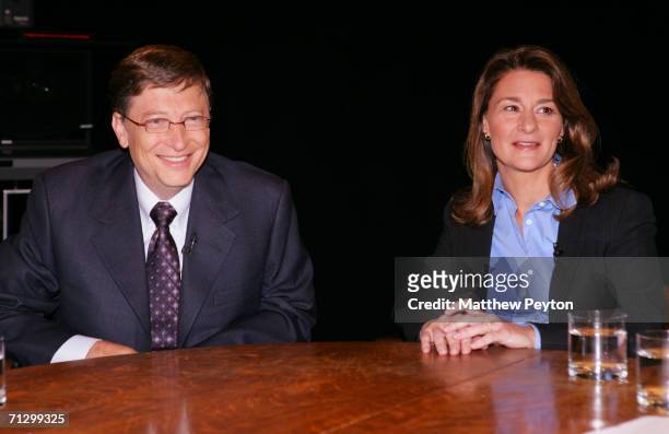 Bill And Melinda Gates appear on the Charlie Rose Show in the Bloomberg Building June 26, 2006 in New York.