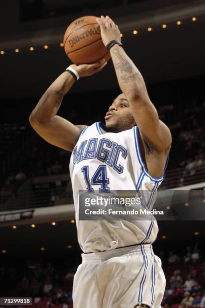 March 15: Jameer Nelson of the Orlando Magic attempts a jump shot against the Utah Jazz March 15, 2006 at TD Waterhouse Centre in Orlando, Florida....