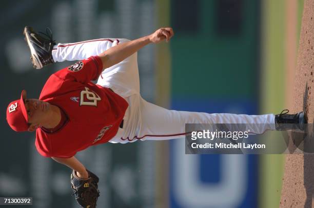 Michael O'Connor of the Washington Nationals pitches during a baseball game against the New York Yankees on June 18, 2006 at RFK Stadium in...