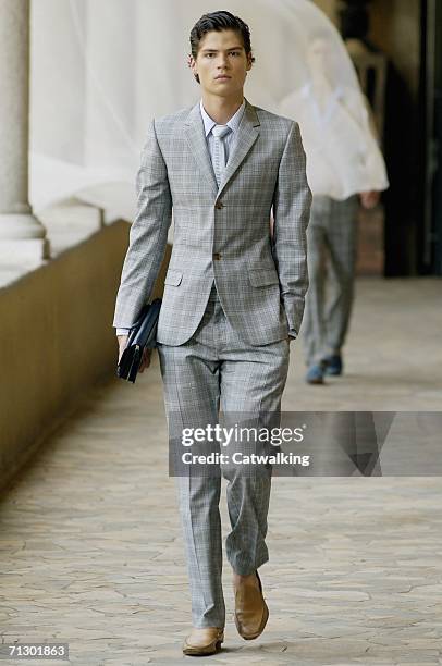 Model walks down the runway at the Alexander McQueen show as part of Milan Menswear Spring/Summer 2007 Collections on June 26, 2006 in Milan, Italy.