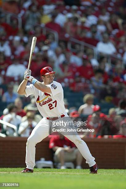 Scott Rolen of the St. Louis Cardinals bats during the game against the Colorado Rockies at Busch Stadium in St. Louis, Missouri on June, 2006. The...