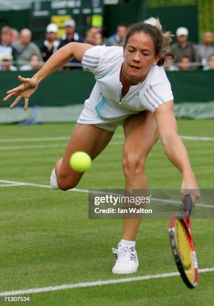 Patty Schnyder of Switzerland in action against Antonella Serra Zanetti of Italy during day two of the Wimbledon Lawn Tennis Championships at the All...