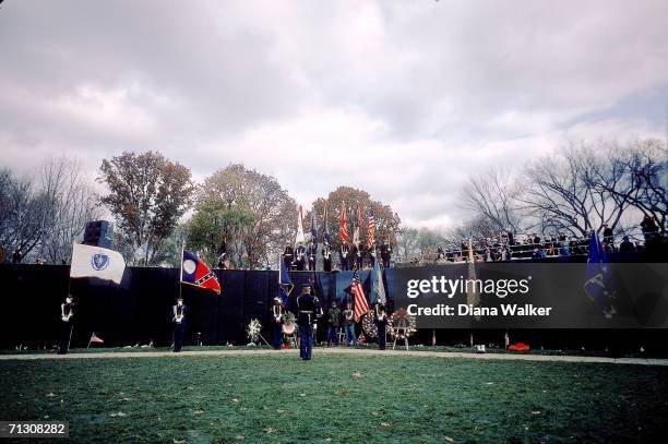 View of the Vietnam Veterans Memorial during its dedication ceremony, Washington DC, November 13, 1982.