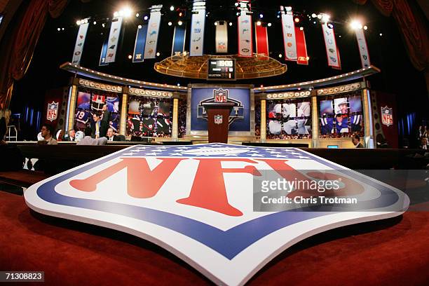 The stage is shown with the NFL Logo at the 2006 NFL Draft on April 29, 2006 at Radio City Music Hall in New York, New York.