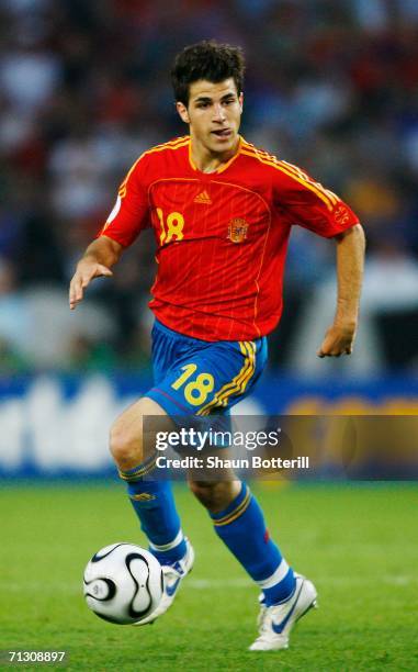 Francesc Fabregas of Spain runs with the ball during the FIFA World Cup Germany 2006 Round of 16 match between Spain and France played at the Stadium...
