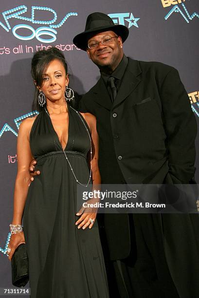 Producer Jimmy Jam and wife Lisa Padilla pose in the press room at the 2006 BET Awards at the Shrine Auditorium on June 27, 2006 in Los Angeles,...