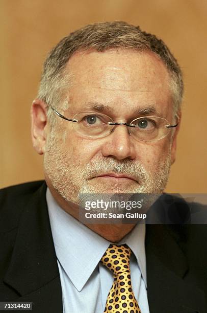 Stephen Herbits, General Secretary of the World Jewish Congress, speaks to the media during the annual policy convention of the WJC June 28, 2006 in...