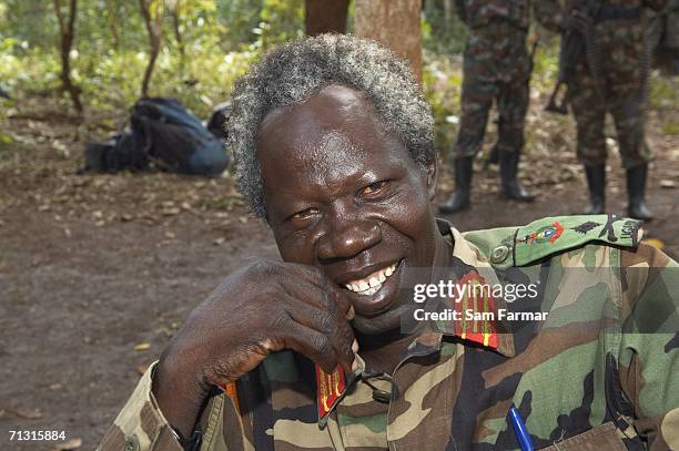 Senior commander of the Ugandan rebel group the Lord's Resistance Army, Vincent Otti laughs during a rare appearance in front of journalists in this...