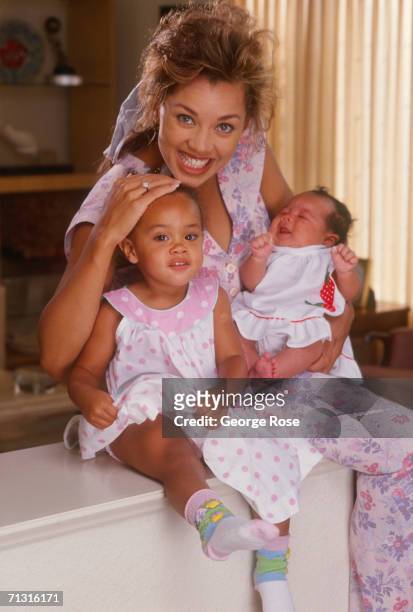 Former Miss USA, singer and actress, Vanessa Williams poses with her two children Melanie and Jillian in a 1989 Los Angeles, California, photo...