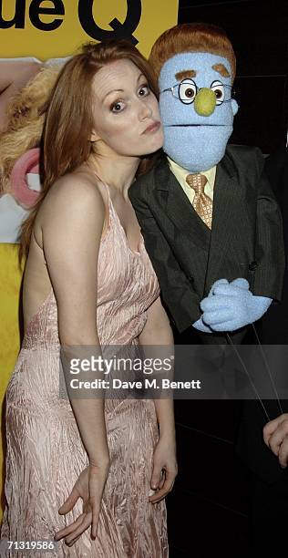 Actress Clare Foster poses with puppet Rod the after party following the UK Premiere of the new play "Avenue Q" at Mint Leaf on June 28, 2006 London,...