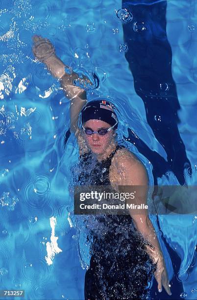 Jamie Reid takes a stroke in the Women's 200 meter Backstroke Finals during the U.S. Olympic Swim Trials at the Indianapolis University Natatorium in...