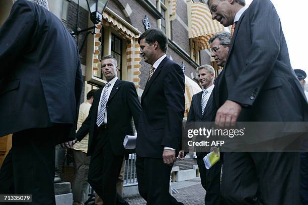 Den Haag, NETHERLANDS: Dutch Prime Minister Jan Peter Balkenende is seen after he announced the resignation of the government 29 June 2006 in The...