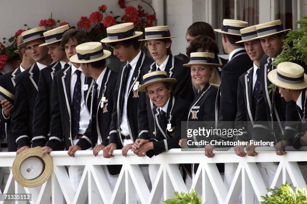 Rowers from Kent School, Connecticut, in the United States, watch the racing on the second day of the Henley Royal Regatta at Henley-on-Thames on...