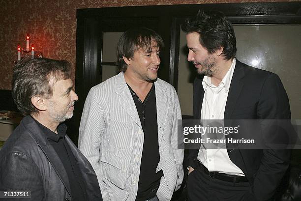 Producer Erwin Stoff, director Richard Linklater and actor Keeanu Reeves attend the Los Angeles premiere after party of "A Scanner Darkly" during Los...